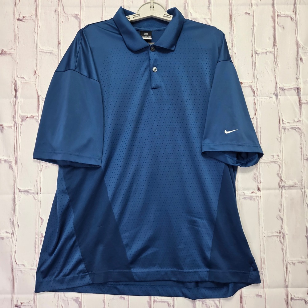 VTG Y2K Nike Polo Shirt Blue Dri-FIT Perforated Golf Performance Mens XL